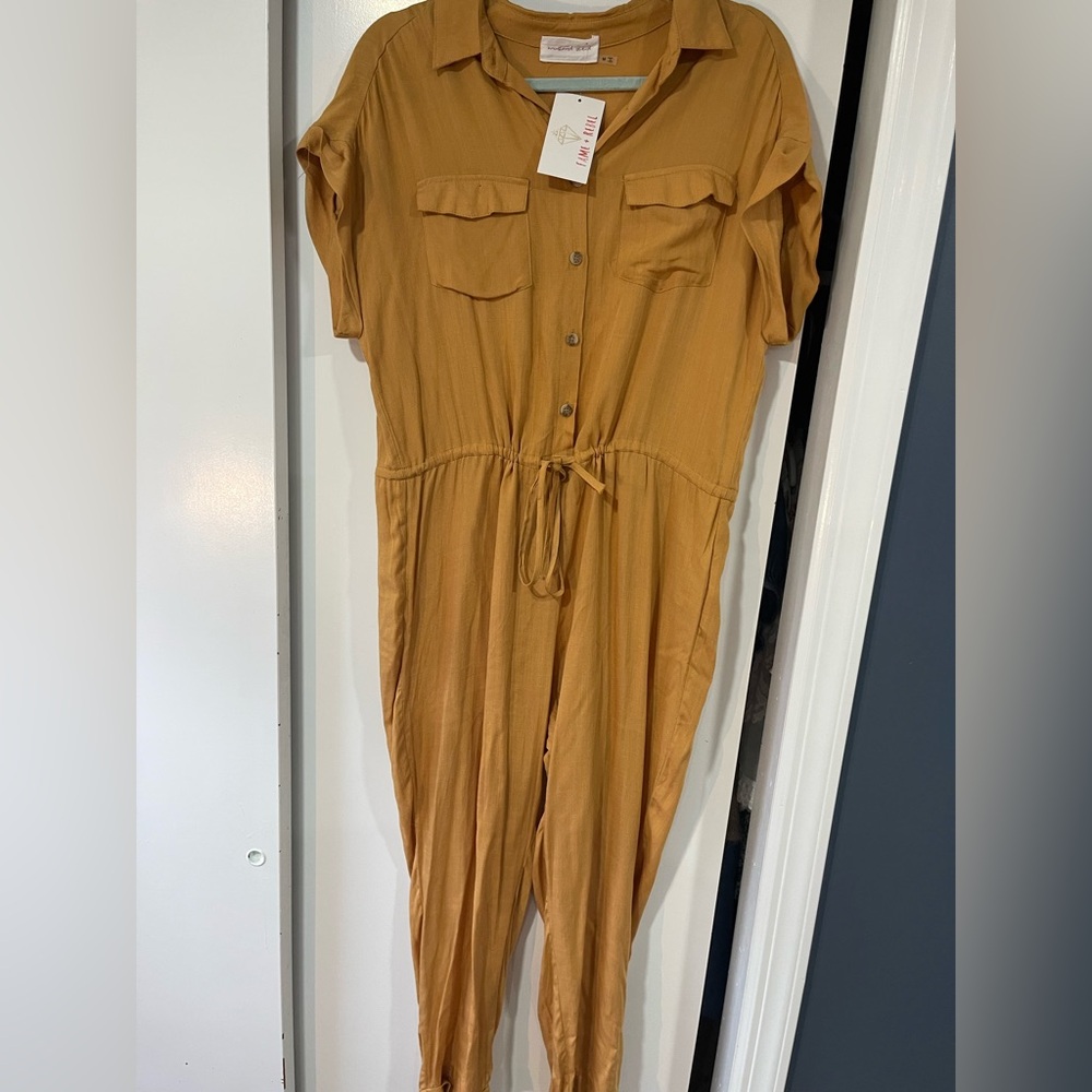 Mustard Seed Tan Jumpsuit with Relaxed Fit and Elastic Waist
